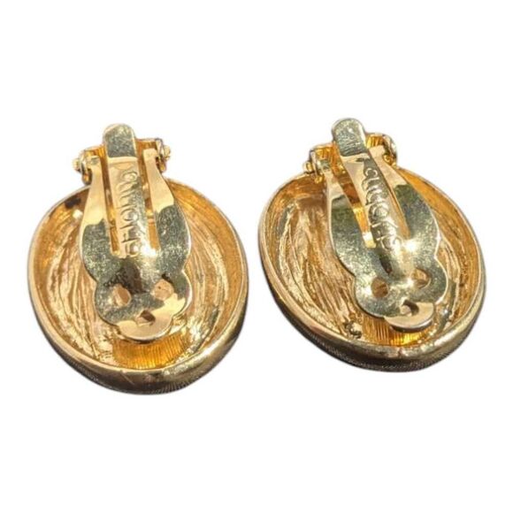 Vintage St John Gold Tone‎ Black Enamel Clip on Earrings - Picture 2 of 4